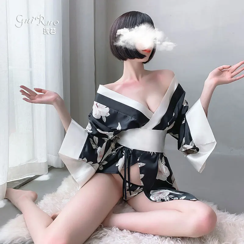 

Japanese Uniform Bow Sakura Kimono Sexy Lingerie Uniform Cardigan Printing Floral Bathrobe Dressing Gown for Women Dress