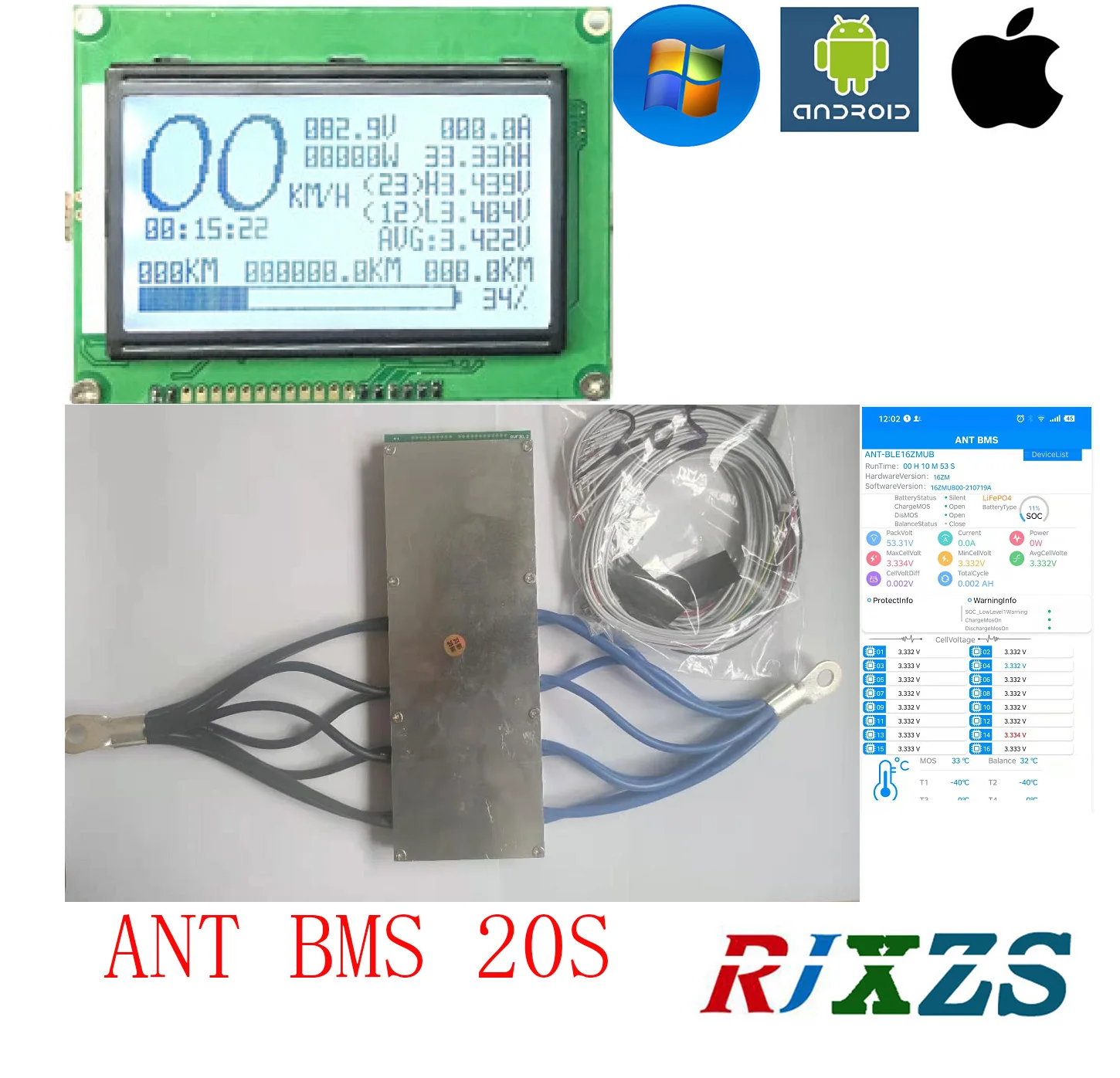 20S 120A/140A/180A   LiFePO4 BMS/PCM/PCB Battery Protection Board for 20 Pack 18650 LFP Cell  ANT BMS Smart