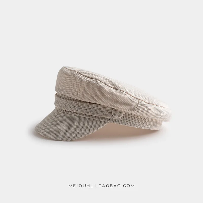 Fashion Spring Summer Military Hat Sailor Hat for Women Black White Flat Top Female Travel Cadet Hat Captain Cap