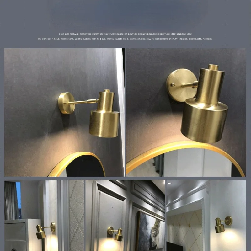 Modern Luxury Gold Metal Wall Light for Bedside Bed Room Entrance Study Hallway Mirror Spotlight Bathroom Home Decoration Lamps