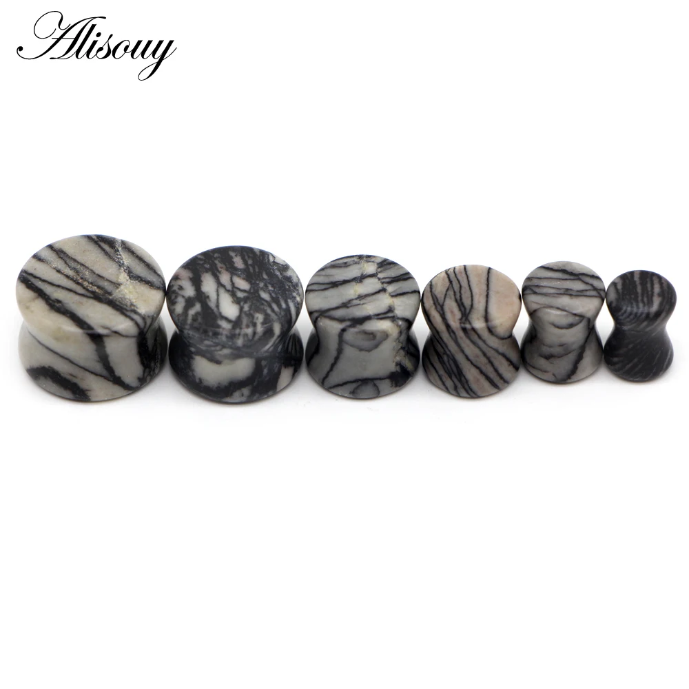 Alisouy 2PCS Natural Stone  Ear Expanders Ear Plugs Flesh Tunnels Gauges 6mm-16mm ear Stretchers Taper Body Piercing Jewelry