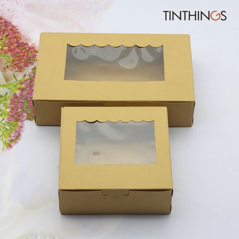 

20pcs Gift Box Packaging Wedding Favor Paper Boxes For Packaging Food Cake Cookies Birthday Kraft Packing Wrap Windows Brown