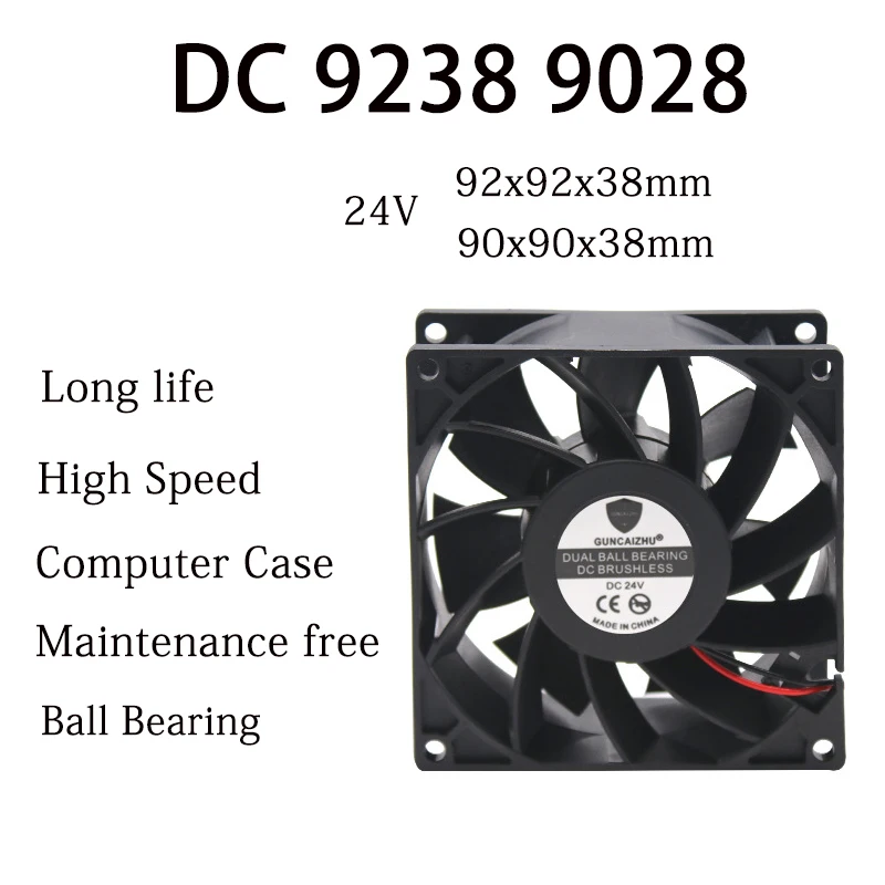 DC 24V 9238 9038 92x92x38MM wentylator bezobsługowy łożysko kulkowe przetwornica częstotliwości 5500 obr/min 0.6A wentylator z 2PIN — zdjęcie produktu 6
