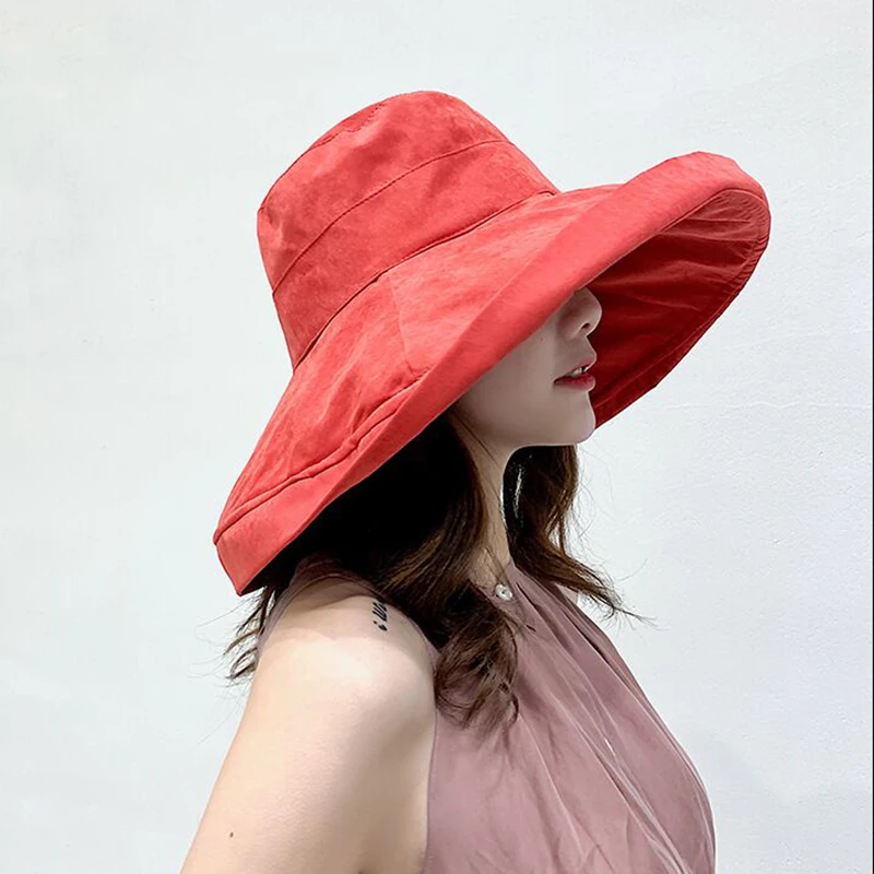 MAERSHEI Sun Hat Anti-UV Cotton Summer Hat For Women Vacation Wide Brim Beach Hat Foldable Bucket Hat large Brim Cap