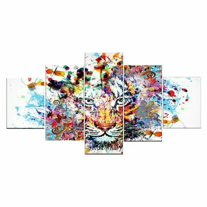 

Abstract Colorful Flower Tiger 5 Pieces Canvas Pictures Print Wall Art Canvas Paintings Wall Decorations for Living Room Unframe