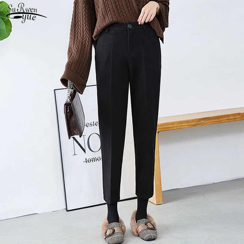 

2023 Elegant Autumn Elastic Waist Harem Pants Winter Woolen Capri-Pants Girl Pleasure Thicken Pants Women Padded Trousers 10942