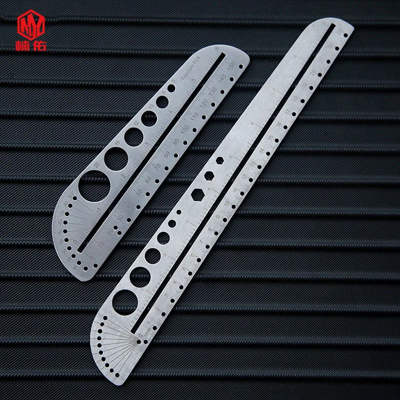 1PC Portable Stainless Steel Self-defense Ruler Titanium TC4 Metal Ruler Measuring tool ProtractorOutdoor Survival EDC Multitool