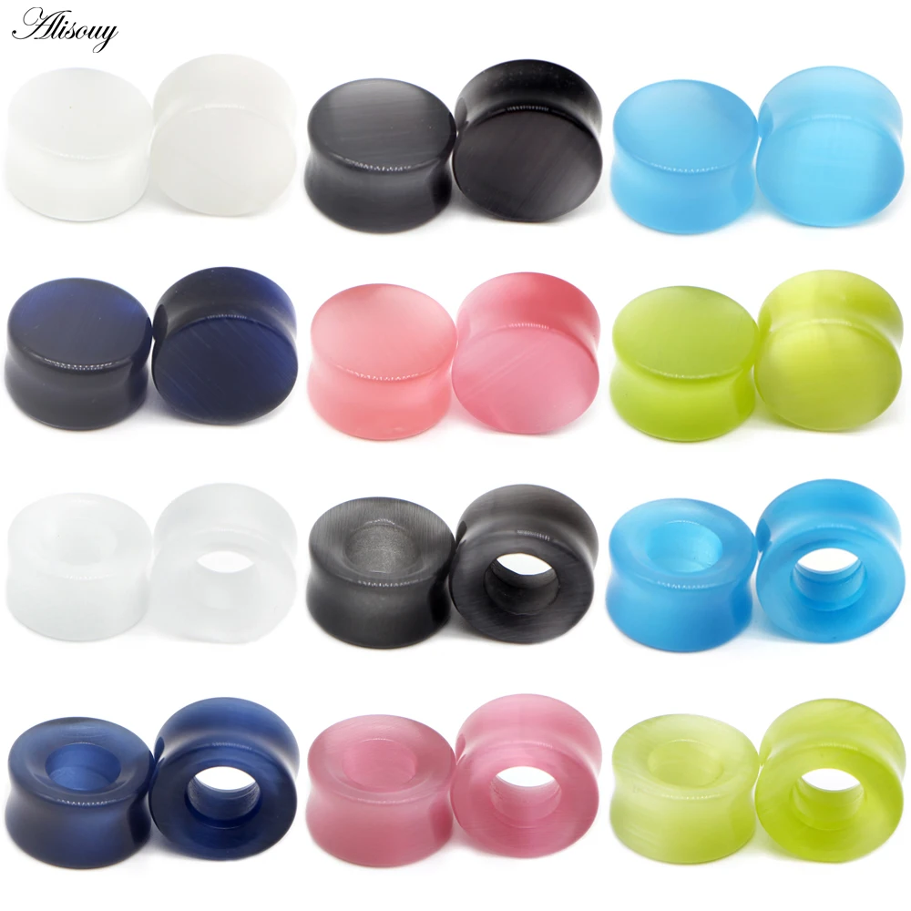 Alisouy 2pcs Fashion Ear Tunnels Earring Gauges Nature Stone Piercing Plugs 00g Ear Expander Lobe Stretcher Sexy Body Jewelry