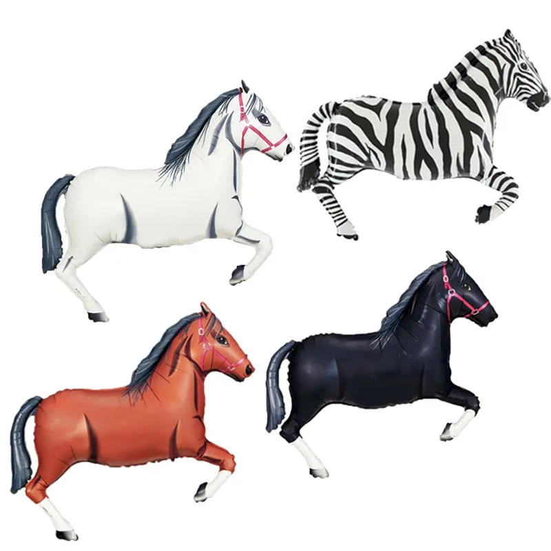 Globo grande de papel de aluminio para caballo, 4 piezas, decoraciones para fiesta de carreras de caballos, animales de granja para niños, cebra, fiesta de cumpleaños, Deor