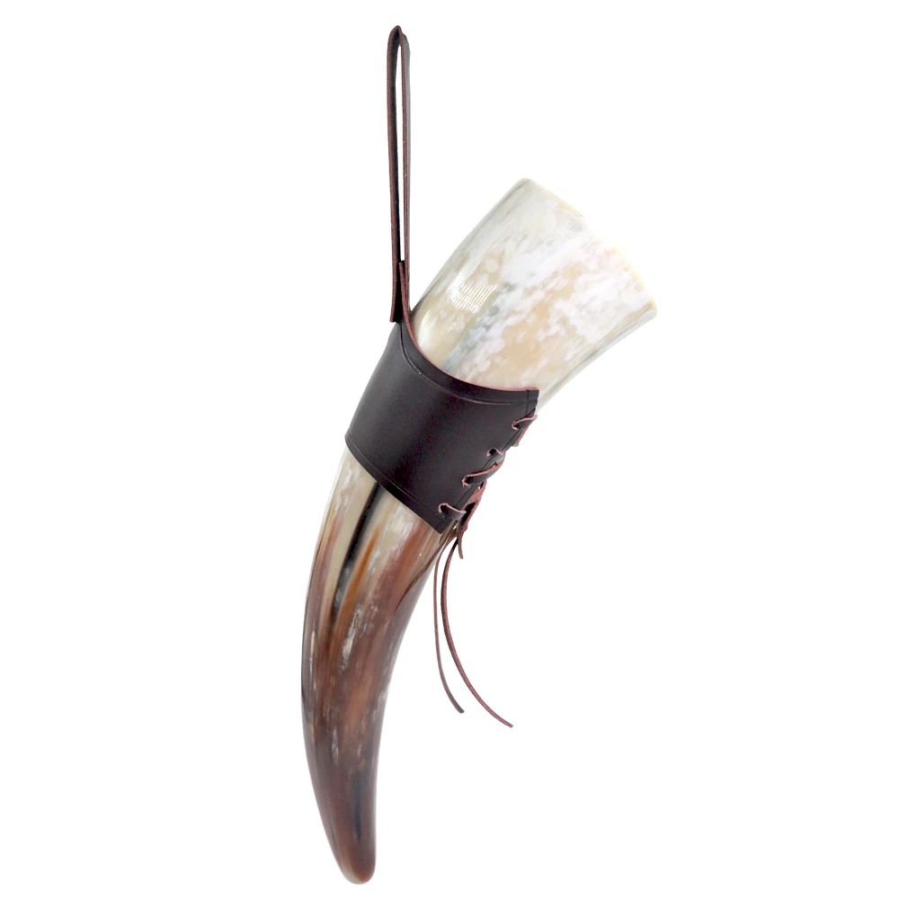 Natural Viking Drinking Horn with Stand or Leather Case- Horn Mug with Polished Finish