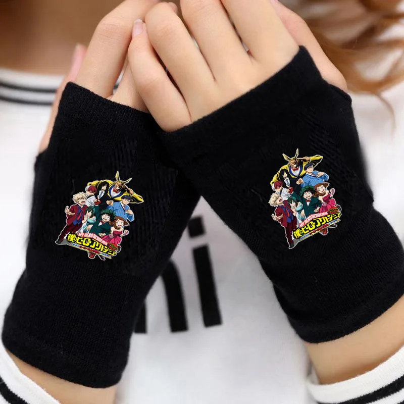 

Anime My Hero Academia Gloves Warm Winter Fingerless Cartoon Half Finger Knitted Black Warm Thick Gloves Costumes Accessories