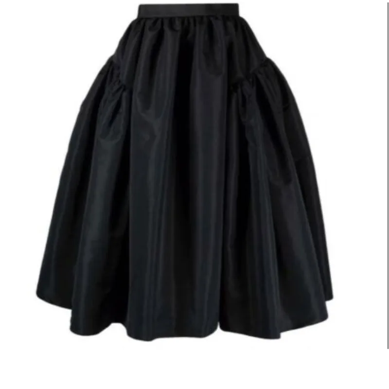 Black Tea Length Satin Women Skirts High Waist юбка Causal Skirt Female Birthday Skirt For Photo Shoot Autuam Winter Gown