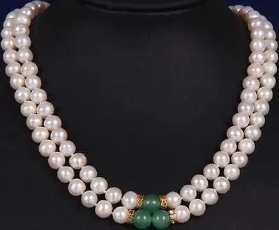 

2row double strands 9-10MM GREEN JADE SOUTH SEA WHITE PEARL NECKLACE