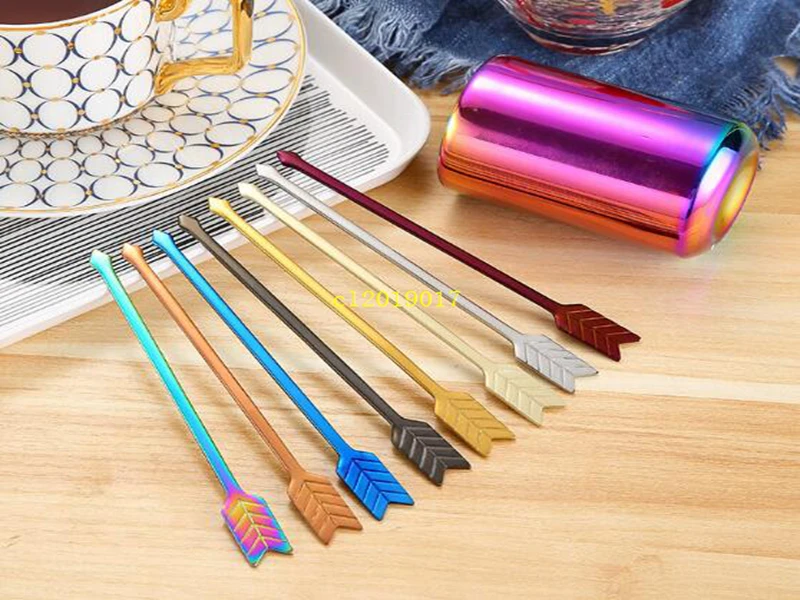 

Creative arrow shape fruit fork dessert fork stainless steel cake fork coffee mixer 7 colors household tableware flatware