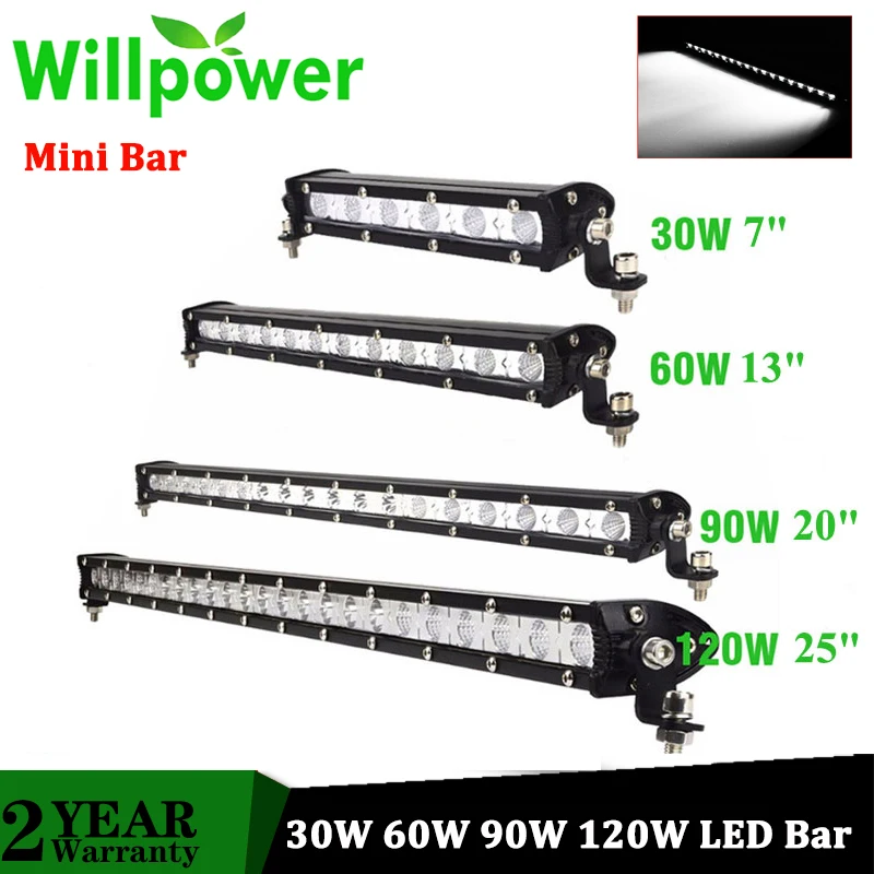 Willpower Slim 30W 60W 90W 120W Offroad Led Light Bar Spot Flood 7