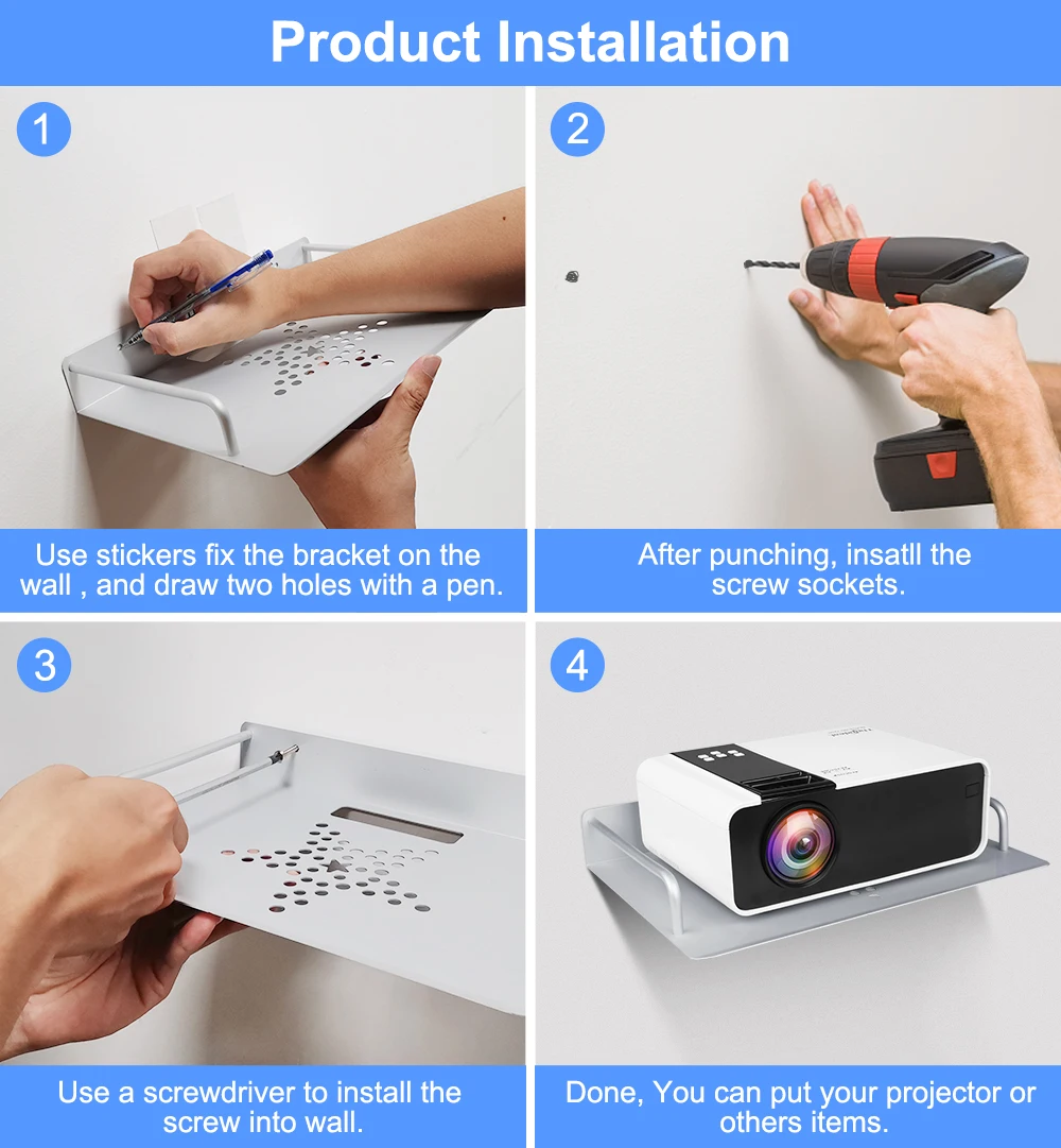 ProGaga Projector Tray Professional Bracket Wall TV Box/Projection Holder Tray Meeting Room Classroom Projector Stand Accessory
