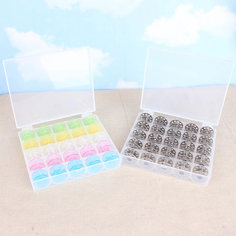 25Pcs Sewing Machine Bobbins Spools Empty Bobbins Spools Sewing Machine Plastic Storage Box For Home Sewing Accessories Tool