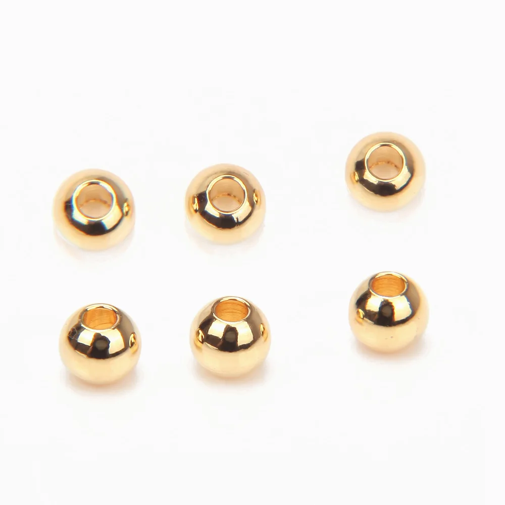 2/3/4/5mm 18K Real Gold Plated Round Ball Beads Spacer Beads Superior Quality for Jewelry Making Diy Brass Accessories Wholesale