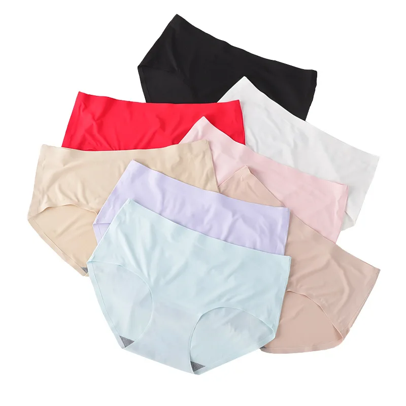 2pcs Big Girl Seamless Panties Lady Elastic Underwear Teenage Girl Candy Color Mid-Waist Underwear Soft Healthy Summer Briefs