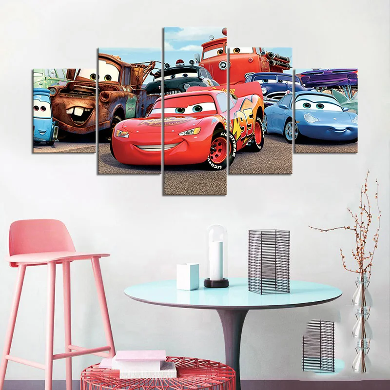 No Framed Canvas 5Pcs McQueen Mater Sally Car Movie Wall Art HD Posters Home Decor Pictures Living Room Decoration Paintings