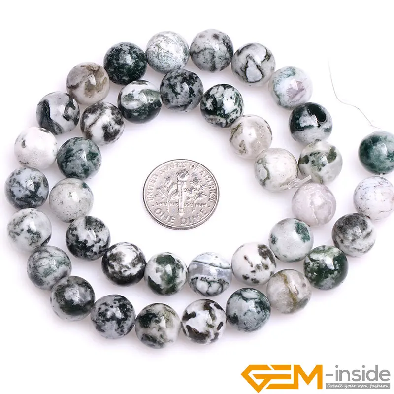 Natural Stone Moss Tree Agates Round Beads For Jewelry Making Strand 15\