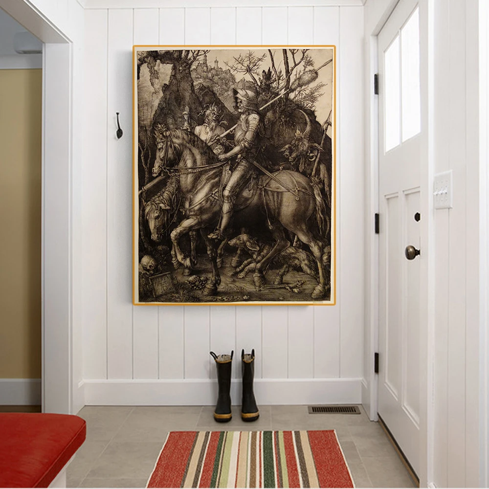 Citon Canvas Albrecht Durer《The Knight, Death And The Devil》Art Oil painting Artwork Picture Modern Wall decor Home Decoration