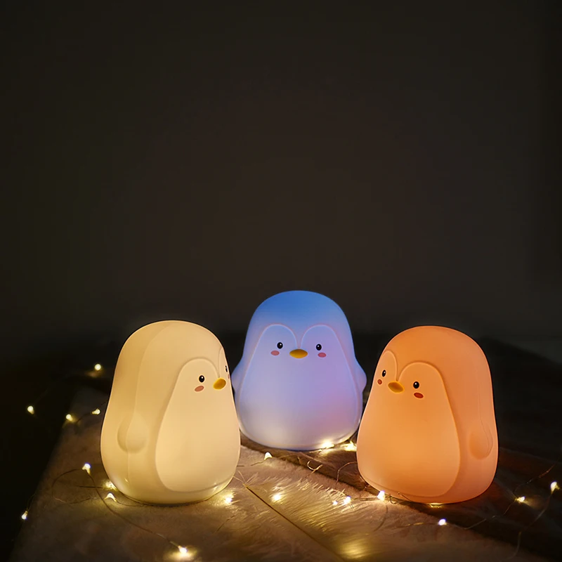 Penguin Silicone Touch Sensor Night Light Rechargeable 7 Colors USB Charging LED Night Lamp For Children Baby Christmas Gift