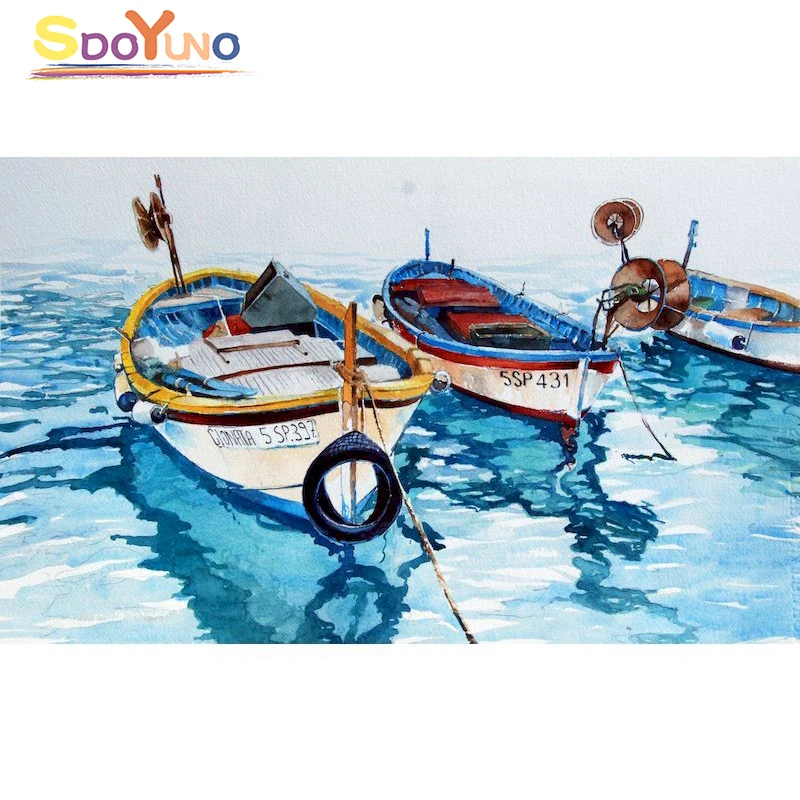 

SDOYUNO DIY Painting By Numbers Boat Scenery Acrylic Painting Modern Pictures Coloring Paint By Numbers Home Decor For Art Gift