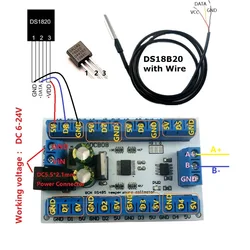 Il sensore di temperatura RS485 Monitor di acquisizione remota modulo termometro digitale configurazione PLC di 8 CH DC 12V DS18B20