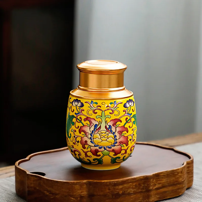 Enamel Color Storage Jar Alloy Lid Ceramic Sealed Candy Box Household Portable Sealed Tea Tin Food Storage Container Decoration