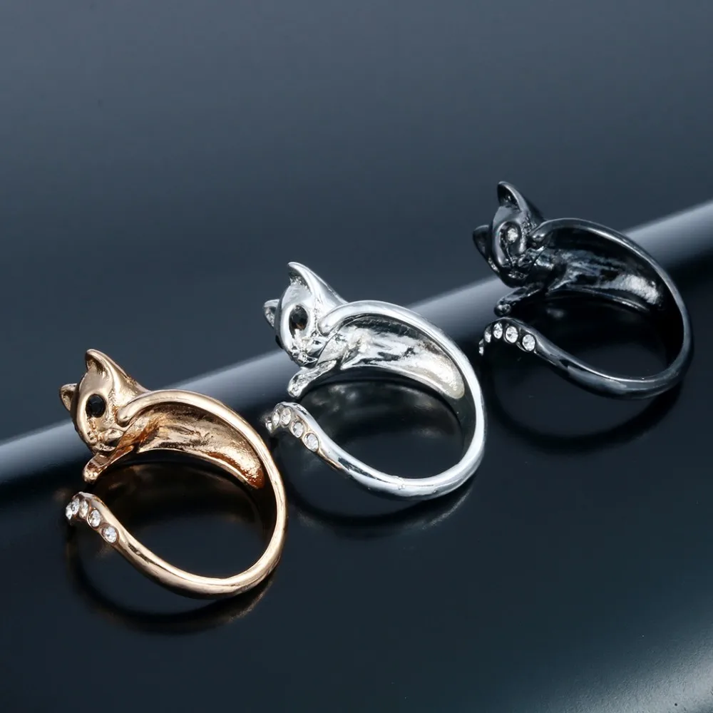 Kinitial Animal Ring Cat Rings With Tail Anillos Punk Animal Dog Rings for Women Anel Men Cat Rings Bague Bijoux Women Wholesale