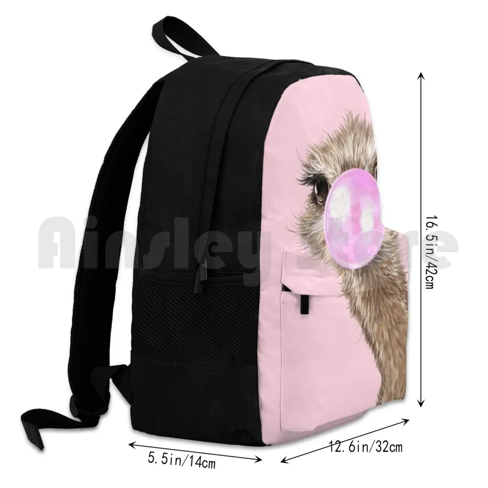 Sneaky avestruz con goma de mascar en rosa, mochila de senderismo al aire libre, impermeable, Camping, viaje, animales, pájaro, lindo, Adorable