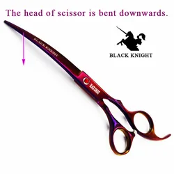 BLACK KNIGHT – ciseaux de coiffure professionnels, coupe de 7 pouces, ciseaux de barbier courbés vers le bas pour animaux de compagnie, Style violet