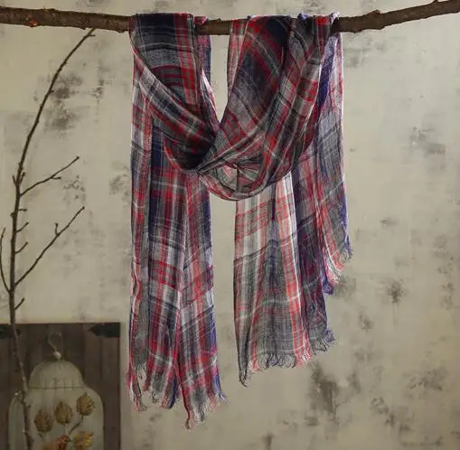 Spring And Summer New Pure Linen Plaid Scarf Women Light And Breathable Sweet Design Lady Shawl Scarves