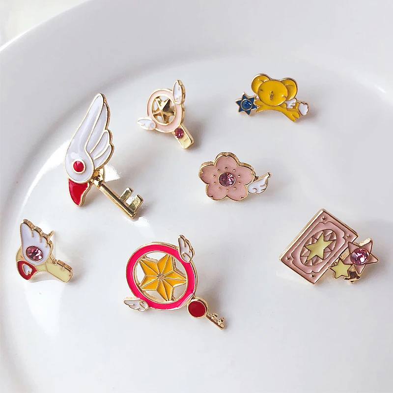 Anime Card Captor Sakura Pins Brooches Card Wings Star Stick Bird Magic Key KERO Denim Jackets Lapel Pin Badge Japanese Jewelry