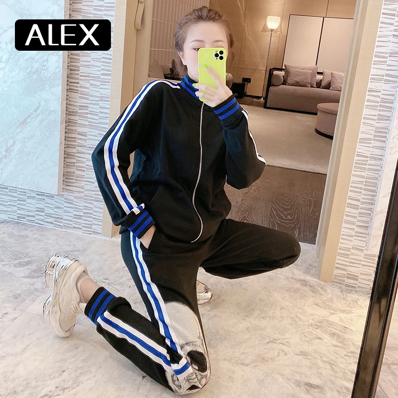 AlexPlein Joggers Women Sweatjacket Streetwear Rhinestones Star Skull Zipper Femme Hiphop 100% Cotton Couple clothes Sports  New