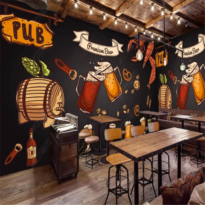 American Hand Drawn Blackboard Mural Beer Bar Wallpapers Industrial Decor Coffee Shop Background Wall Paper Papel De Parede 3d