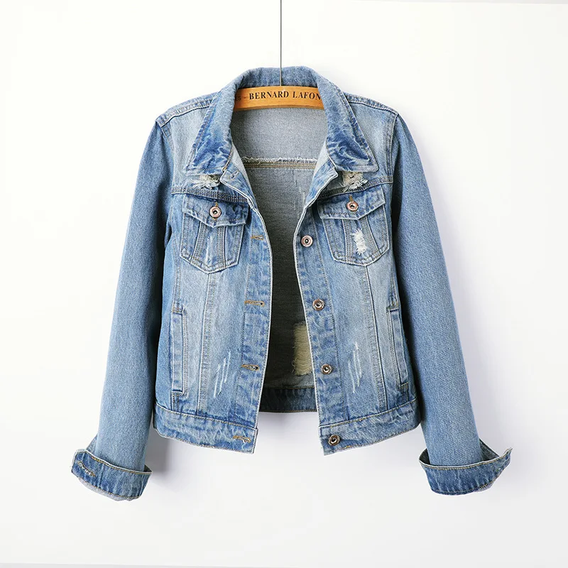 Veste courte en jean slim pour femme, manches longues, trous, grande taille, gothique, version coréenne, nouveau, étudiant