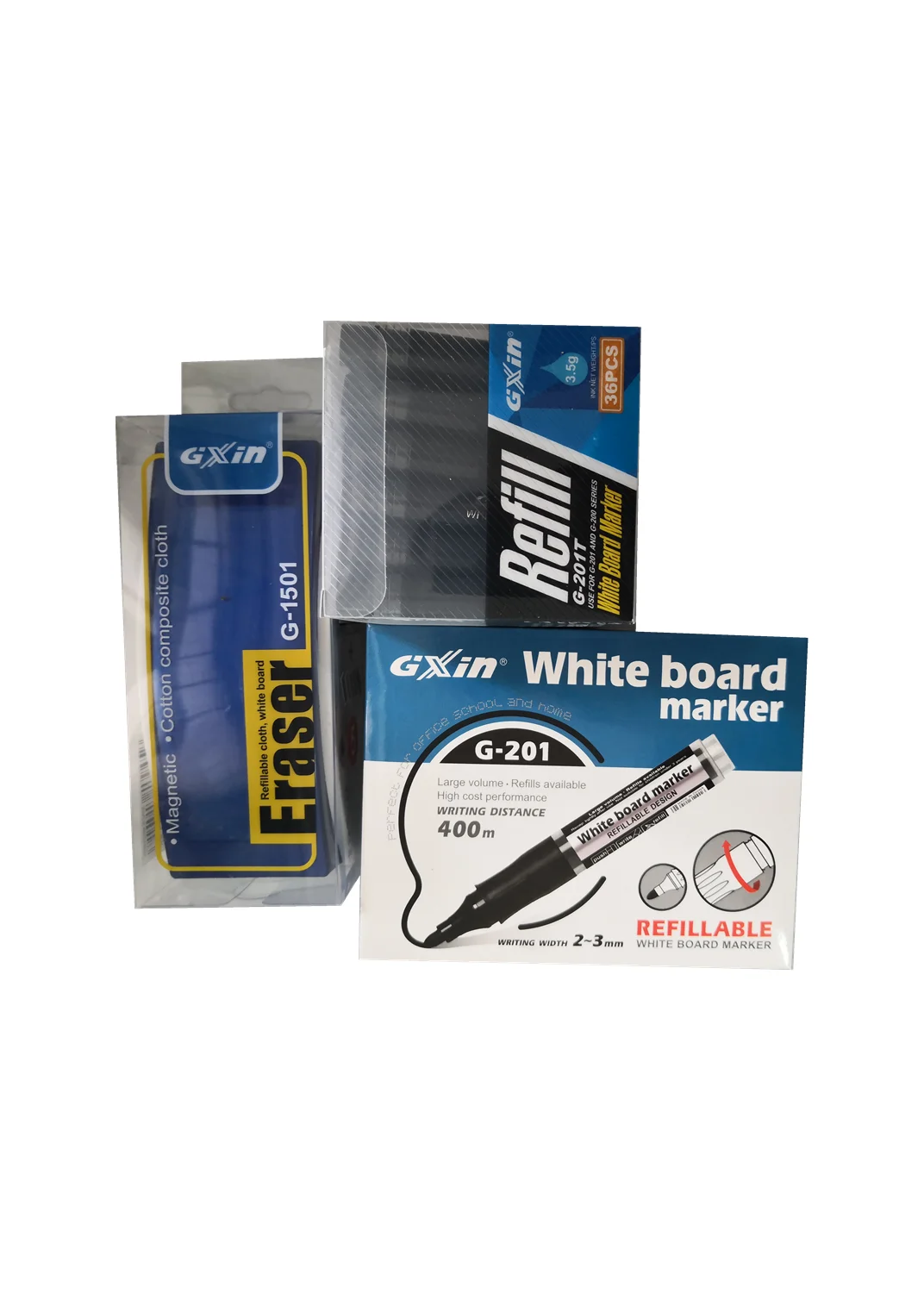 Gxin G-201 Whiteboard Marker Set,Contains A Box Of 12 Whiteboard Markers And An Eraser And A Box Of  Refills ，Same Color AS PEN.