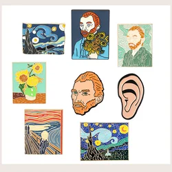 Van Gogh Brooches The Scream Sunflower The Starry Night Enamel Pins for Backpacks Artist Badge Metal Jewelry Gift 2021 Wholesale