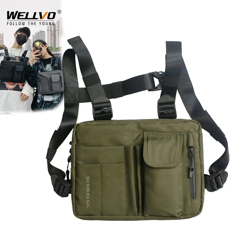 Men Sports Vest Bags Hip-hop Unisex Tactical Streetwear Nylon Chest Flap  Motorcycle Pack Cycling Sling Rig Bags X241C