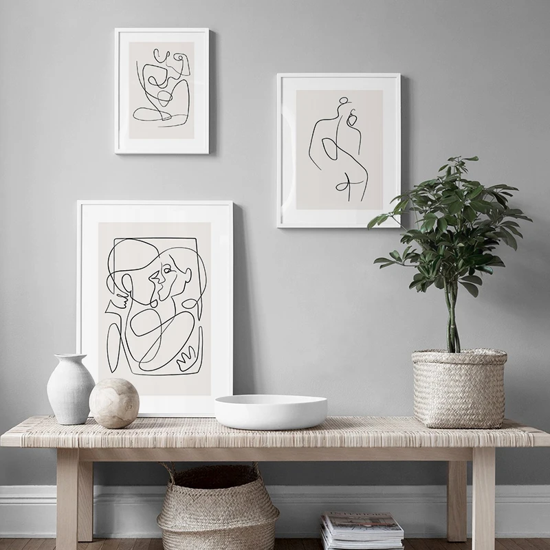Scandinavian Abstract Line Poster Canvas Painting Print Women Body Kiss Wall Art Decorative Pictures For Living Room Home Decor