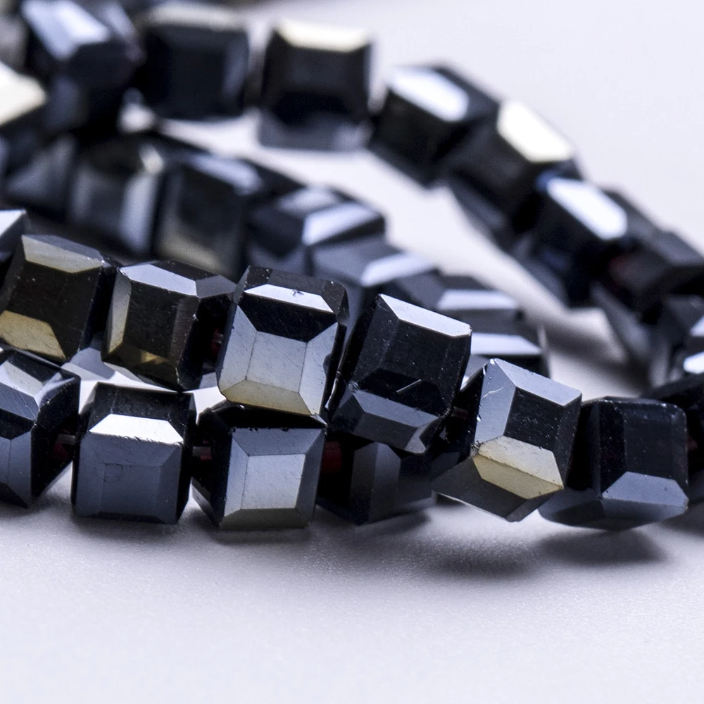 4 6mm Black Cube Glass Beads For Making Jewelry Diy Bracelet Neckalce Beads Square Faceted Loose Spacer Beads Wholesale