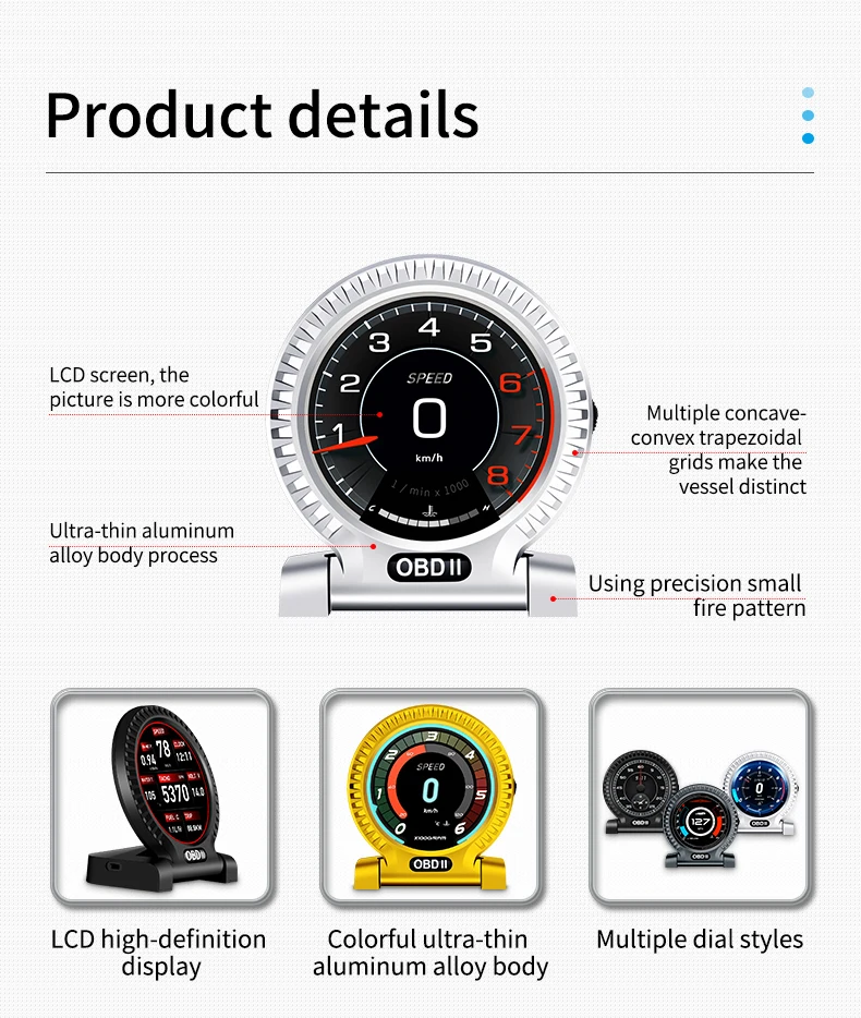 OBD2 LCD Car Dashboard Digital Head Up Display Computer di bordo velocità RPM monitoraggio orologio Meter Turbo Brake Test OBD Scanner