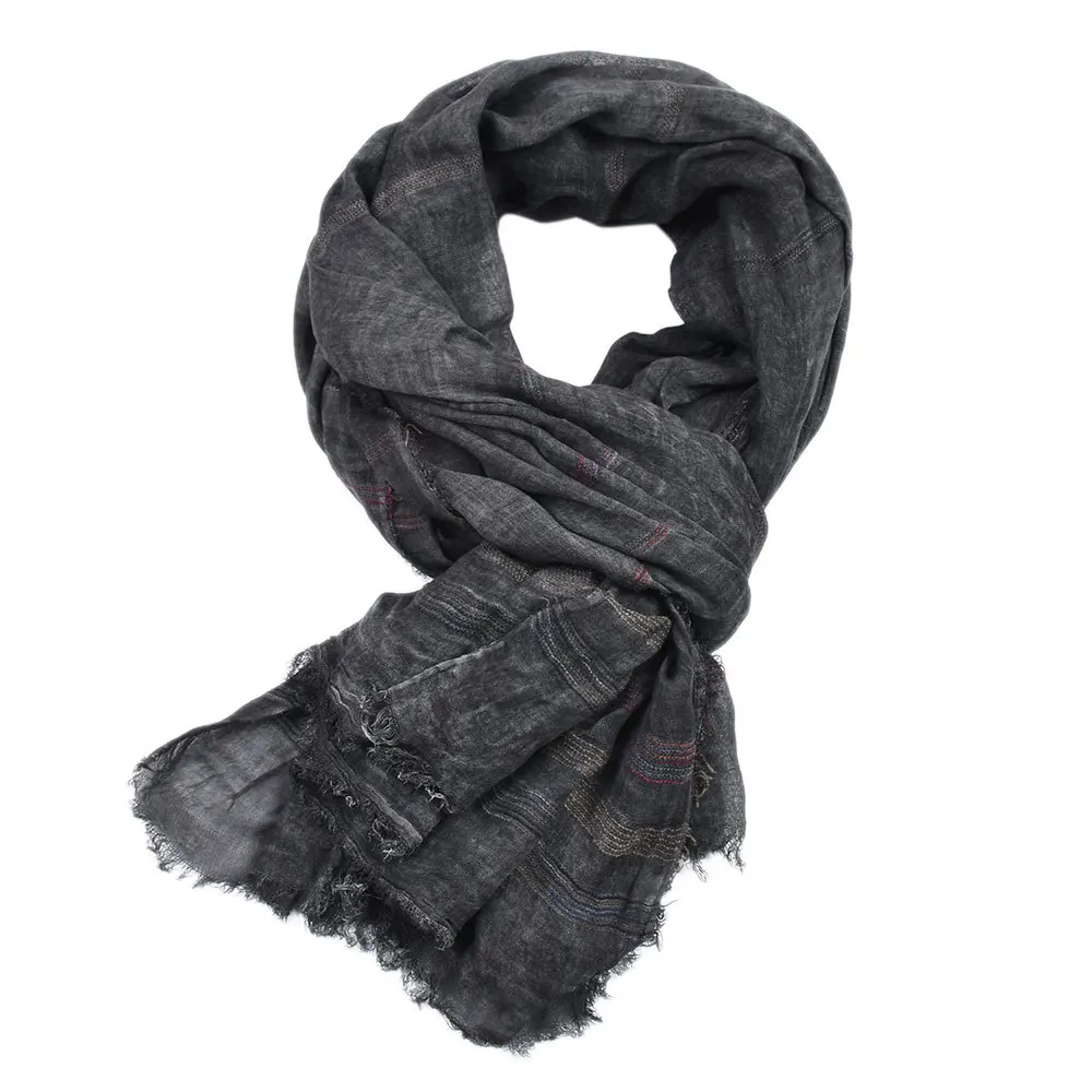 Japanese Korean Cotton Linen Men Scarf Autumn Winter Men\'s Stripe Scarves Casual Black Navy Scarves Bufanda Male Accessories