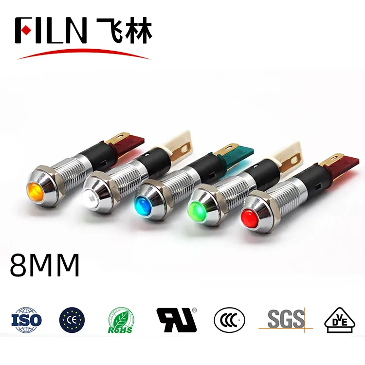 

FILN YUEQING 8mm 12v 24v 110v 220v metal socket head led indicator light kitchen equipment signal lamp with soldering pin