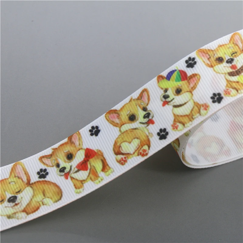 DHK 7/8\'\' 5yards Scottie Dogs Paw Shiba Printed Grosgrain Ribbon Accessories Material Headwear Decoration DIY Sewing C1997