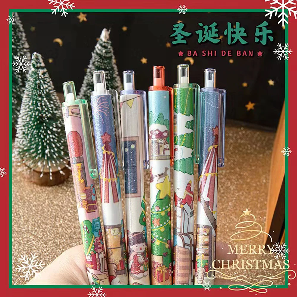 

6Pcs Gel Pen Christmas Pen 0.5mm Black Refill Ballpoint Pen Student Writing Gel Ink Pen School Office Stationery Pen Kids Gifts