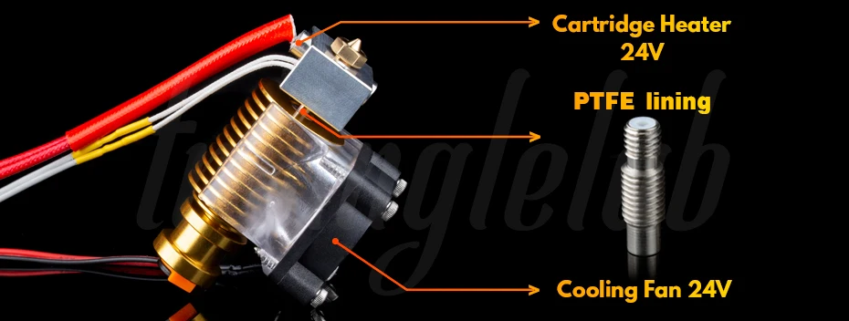 Trianglelab ® V6 Gold HeatSink V6 Hotend 12V/24V Remote Bowen J-Kopf und Lüfterhalterung für HOTEND für PT100 Extruder – Detail 22