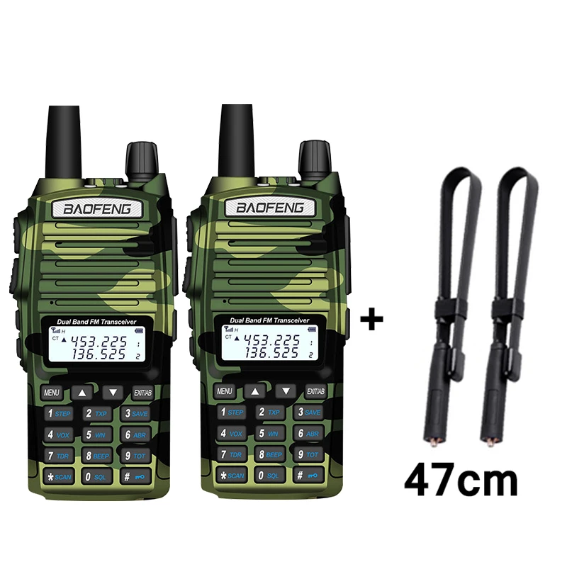 2pcs Baofeng UV 82 Portable Two Way Ham Radio Add Foldable Antenna 5-10KM BAOFENG Walkie Talkie UV-82 Camouflage hf Transceiver